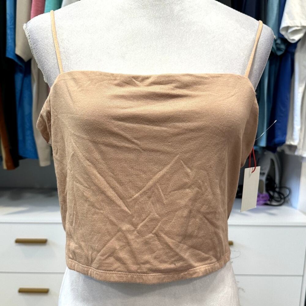 Open Edit Women's Crop Sleeveless Cami Beige Tan XL NWT